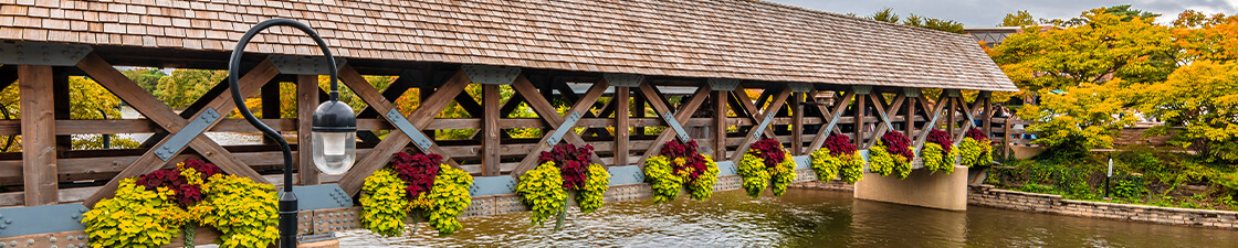 Photo a a bridge over a river in Naperville, IL