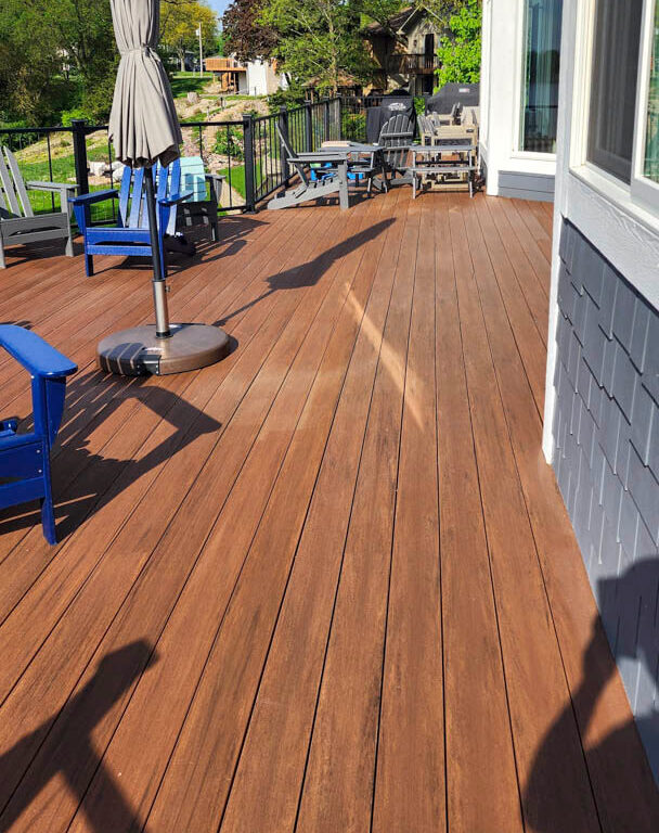 Photo of a patio deck after soft power washing