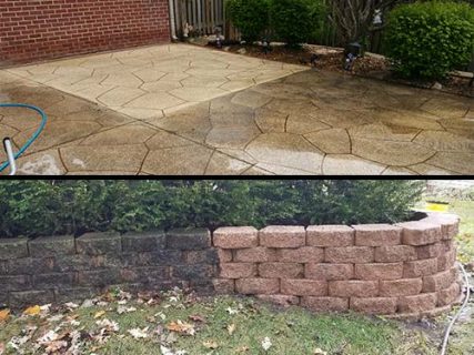 Photo of before and after brick and stone soft washing cleaning and restoration